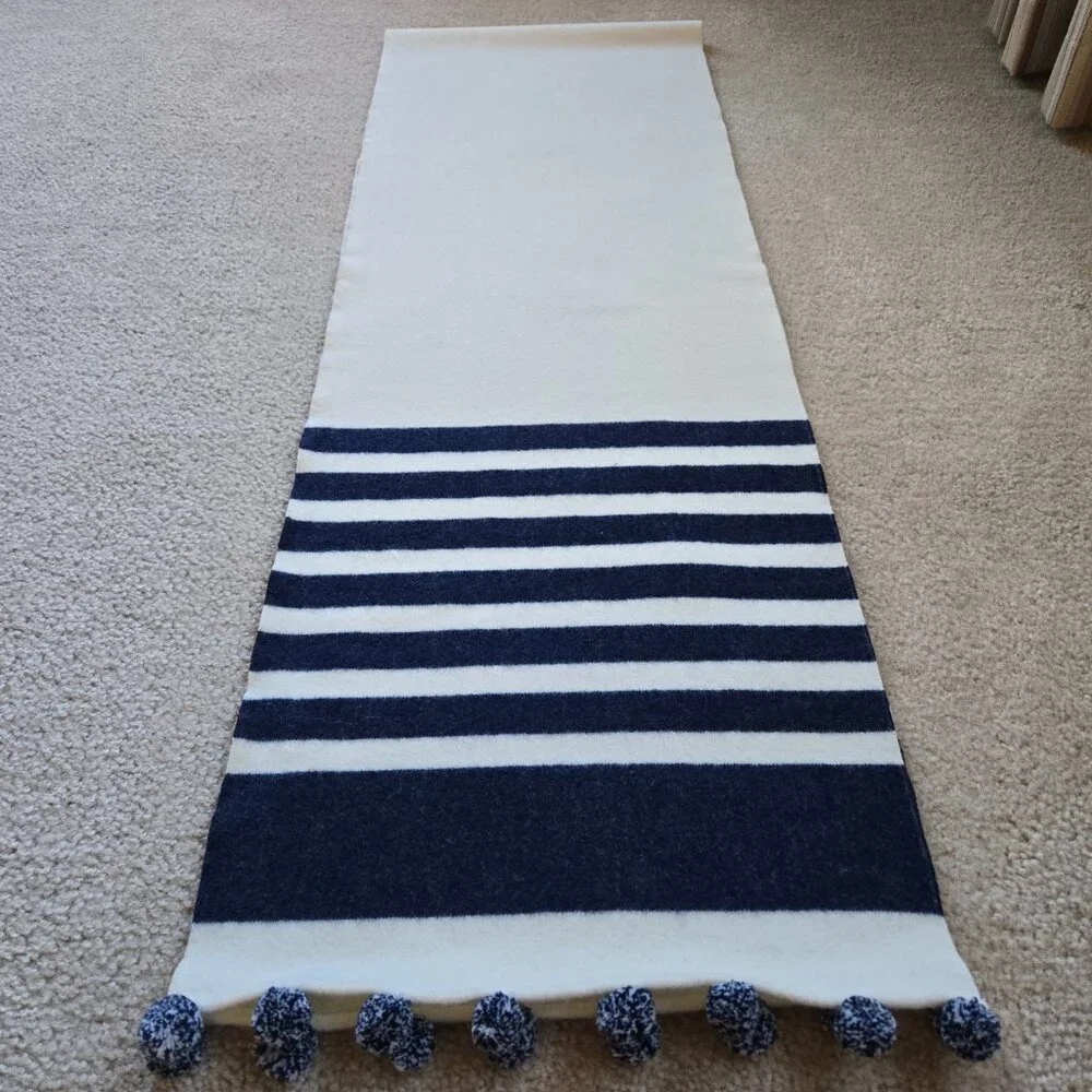 NWOT J. Crew Cream Wool Scarf with Navy Stripes - Picture 4 of 10